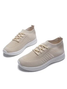 簡約風針織拼貼女士路跑步鞋