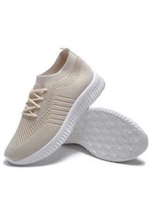 簡約風針織拼貼女士路跑步鞋