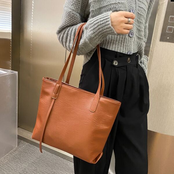 

Minimalist Shoulder Tote Bag, Brown