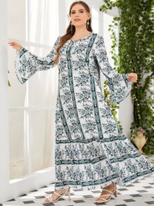 Mulvari Plus Floral Bell Sleeve Dress - Multicolor - View 1