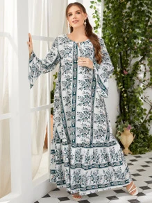 Mulvari Plus Floral Bell Sleeve Dress - Multicolor - View 4