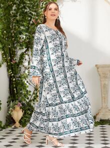 Mulvari Plus Floral Bell Sleeve Dress - Multicolor - View 6