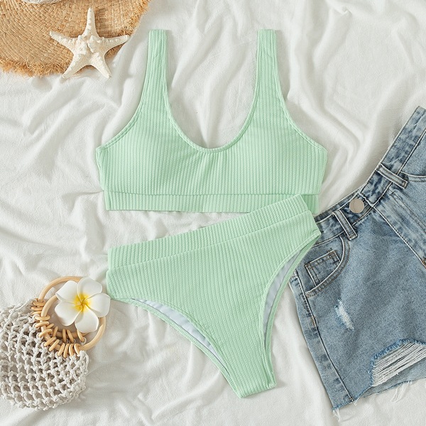 

Plain Scoop Neck Bikini Swimsuit, Mint green