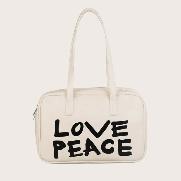 

Letter Graphic Shoulder Tote Bag, Beige