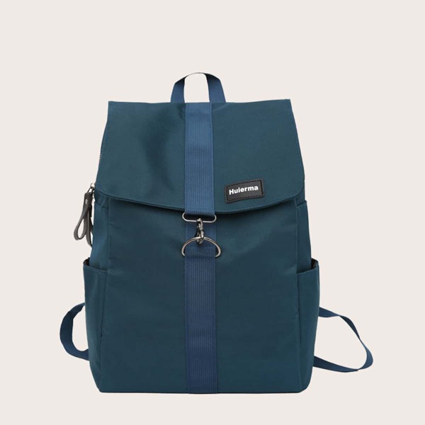 

Minimalist Letter Graphic Flap Backpack, Blue