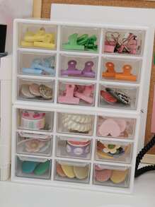 1入組塑膠9格透明家用多功能桌面收納盒 - 白色 - 查看 1