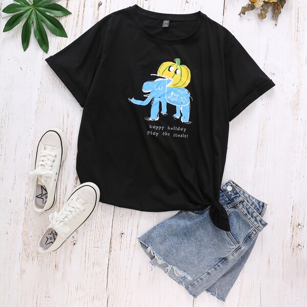 

Plus Elephant & Slogan Graphic Tee, Black