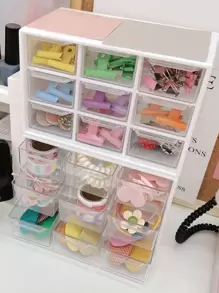 1入組塑膠9格透明家用多功能桌面收納盒 - 白色 - 查看 3