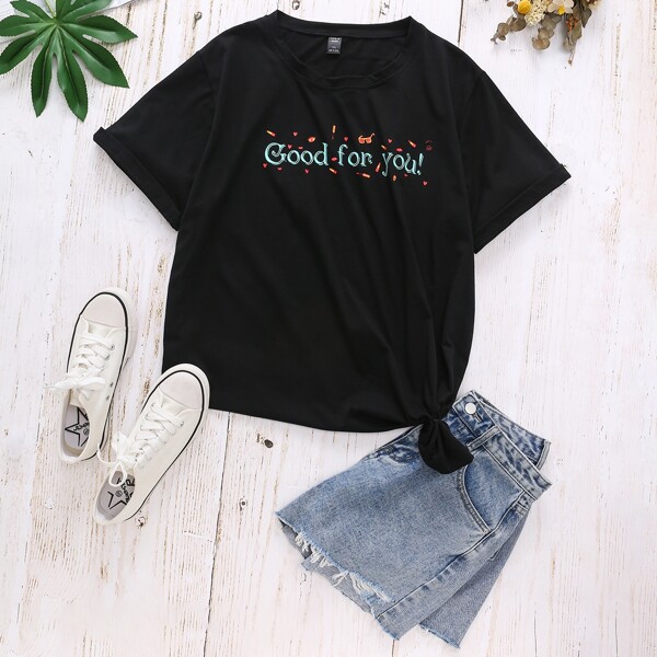 

Plus Slogan Graphic Tee, Black