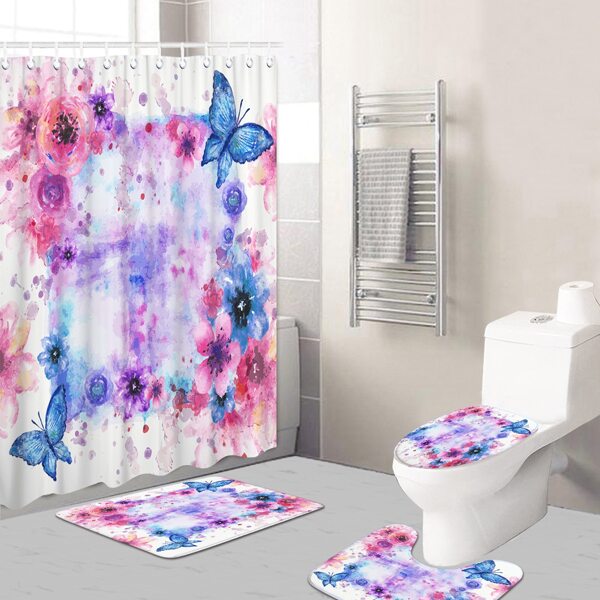 

1pc Butterfly Print Bath Mat Or Shower Curtain, Multicolor