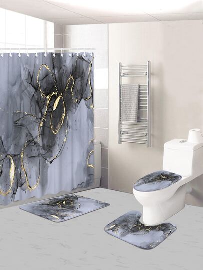 1pc Marble Pattern Bath Mat Or Shower Curtain Home Bathroom Decor Bath Rug Floor Carpet Outdoor Rug Door Mat Fall Decor Bathroom Accessories Back To School Entryway Decor