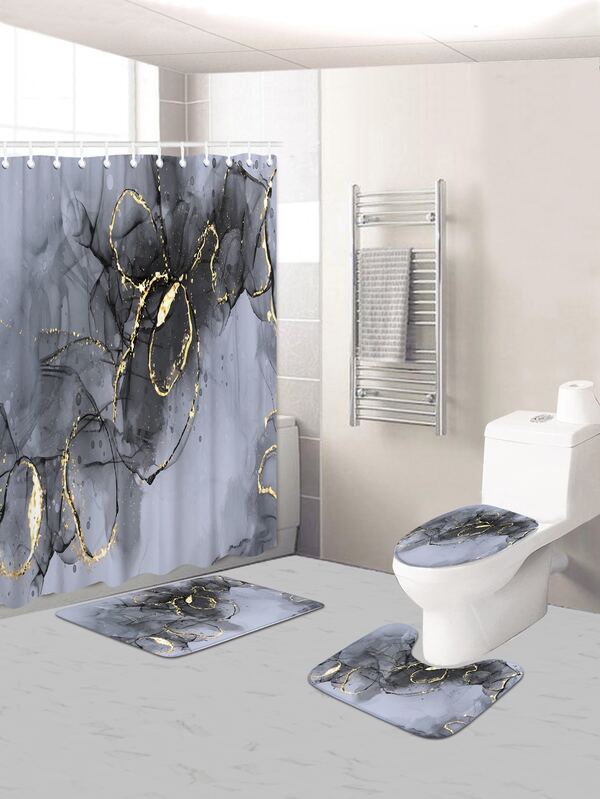 1pc Marble Pattern Bath Mat Or Shower Curtain Home Bathroom Decor Bath Rug Floor Carpet Outdoor Rug Door Mat Fall Decor Bathroom Accessories Back To School Entryway Decor