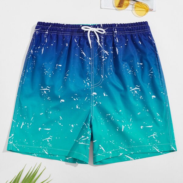 

Men Ombre Splash Ink Drawstring Swim Shorts, Multicolor