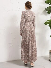 Mulvari Floral Tie Neck Pleated Shirt Dress - Multicolor - View 2