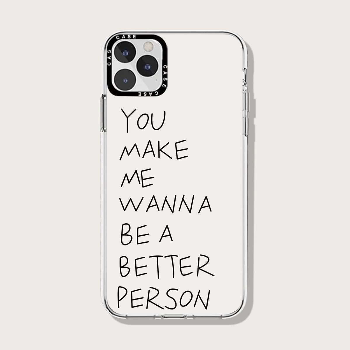

Slogan Graphic Transparent Phone Case, Multicolor