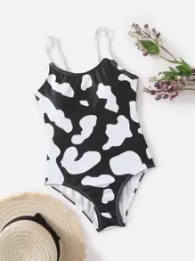 女孩奶牛圖案連體泳衣