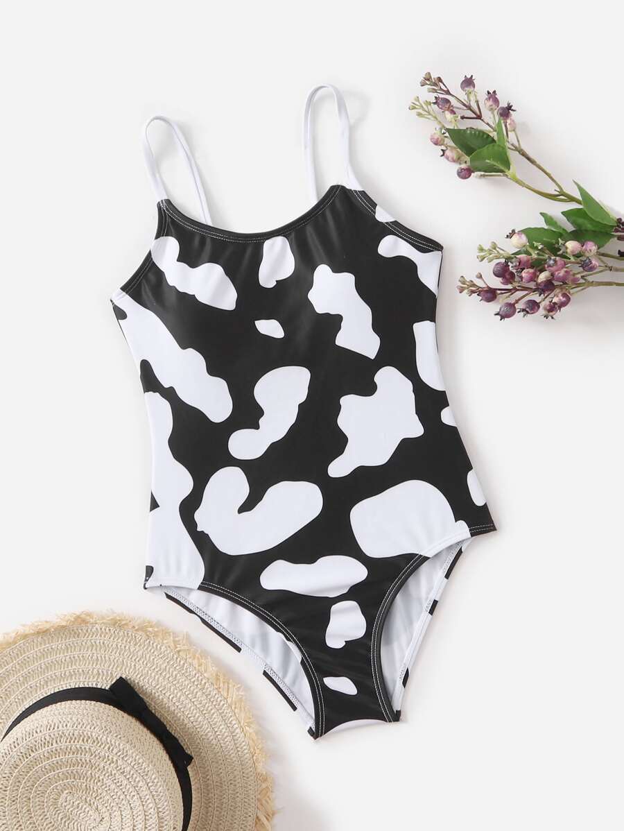女孩奶牛圖案連體泳衣