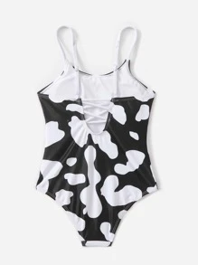 女孩奶牛圖案連體泳衣