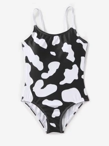 女孩奶牛圖案連體泳衣