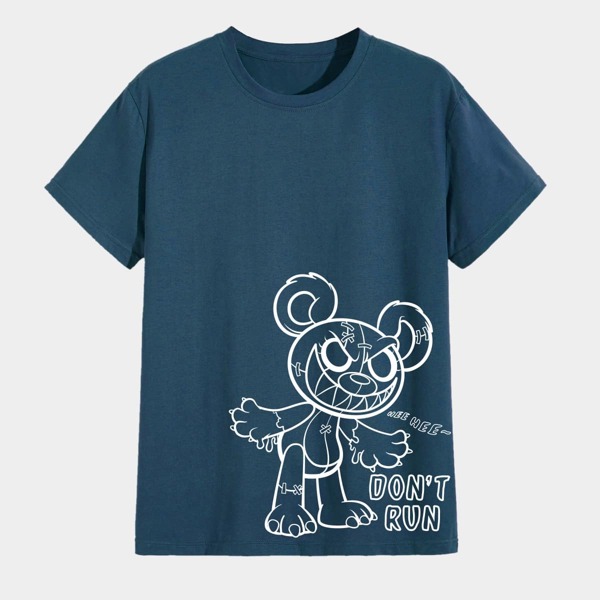 

Men Slogan And Cartoon Graphic Tee, Dusty blue
