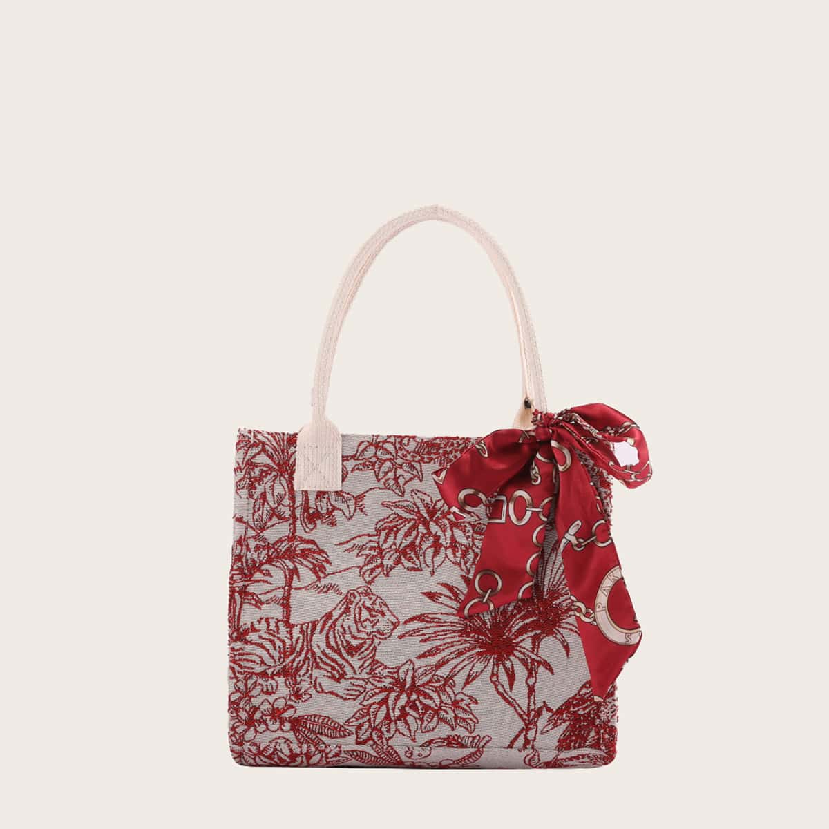

Animal Pattern Bow Decor Tote Bag, Red