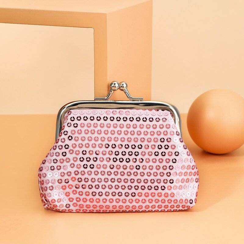 

Sequin Decor Kiss Lock Coin Case, Pink