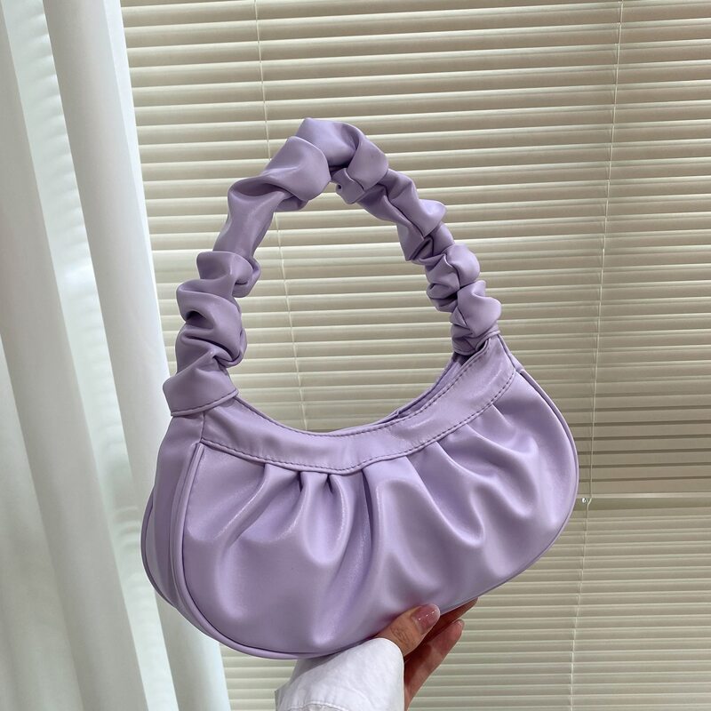

Minimalist Ruched Baguette Bag, Purple