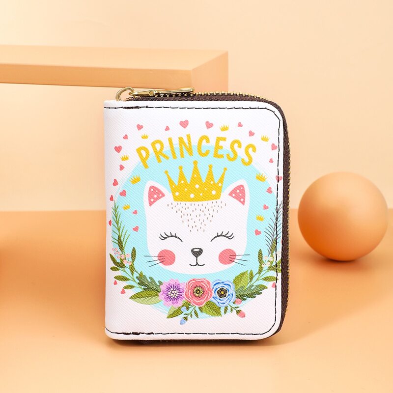 

Cartoon Pattern Zip Around Card Holder, White
