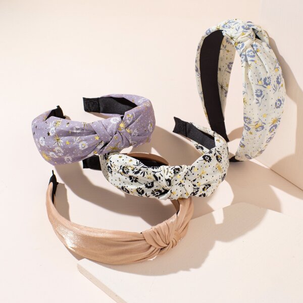 

4pcs Flower Print Knot Decor Headband, Multicolor