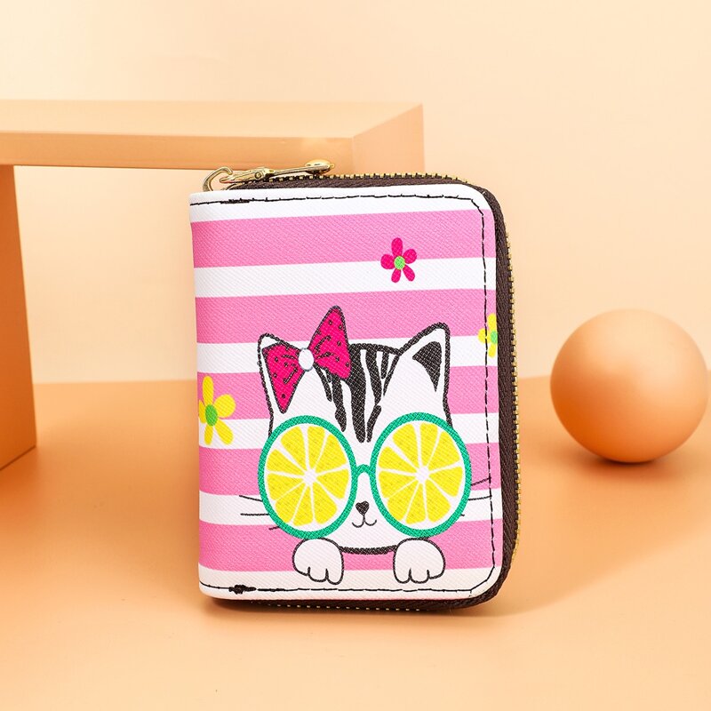 

Cartoon Pattern Zip Around Card Holder, Multicolor