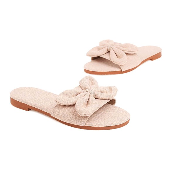 

Minimalist Bow Decor Slide Sandals, Beige