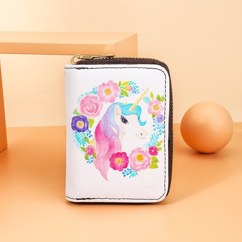 

Unicorn Pattern Zip Around Card Holder, White