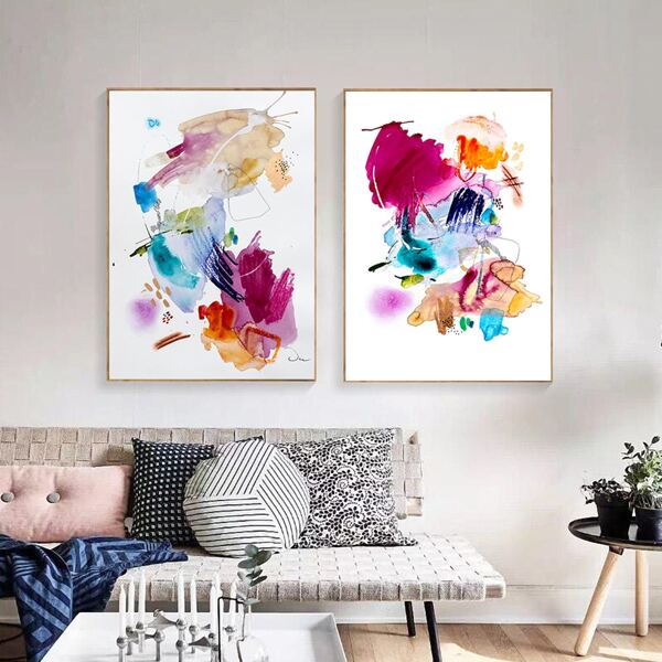 

2pcs Water Color Pattern Unframed Painting, Multicolor