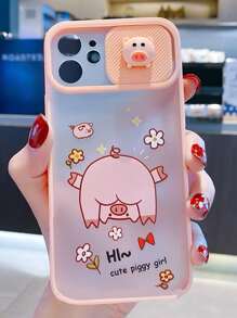 Cartoon Pig Decor Slide Camera Cover Phone Case - Pink - View 2