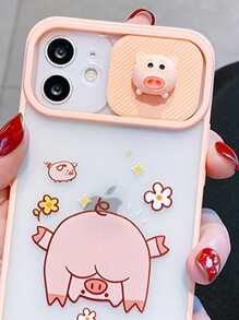 Cartoon Pig Decor Slide Camera Cover Phone Case - Pink - View 3