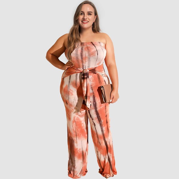 

Plus Knotted Tie Dye Tube Jumpsuit, Multicolor