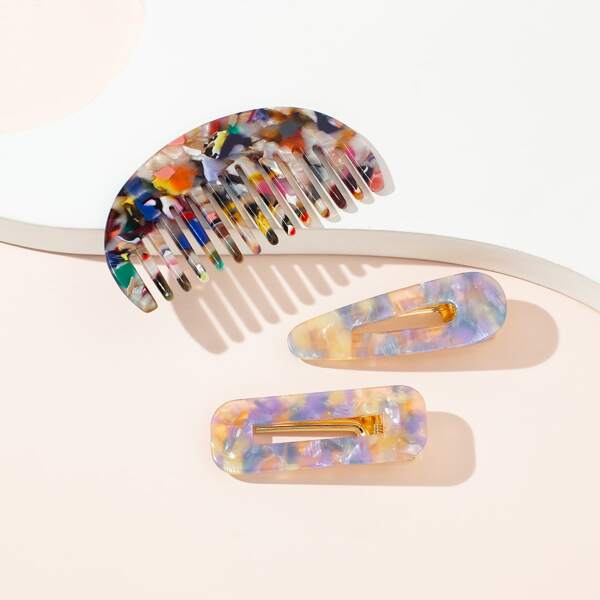 

2pcs Alligator Hair Clip & 1pc Hair Comb, Multicolor