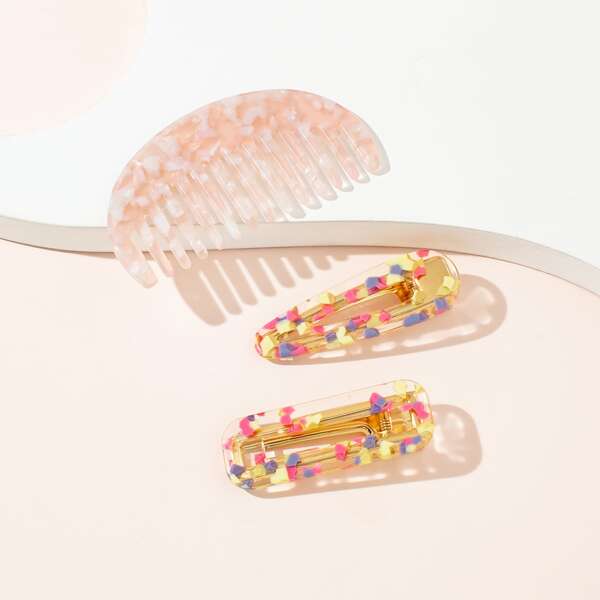 

2pcs Alligator Hair Clip & 1pc Hair Comb, Multicolor