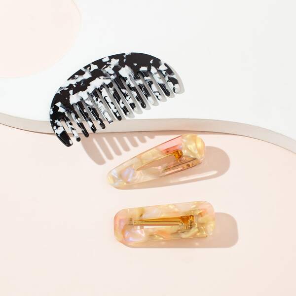 

2pcs Alligator Hair Clip & 1pc Hair Comb, Multicolor