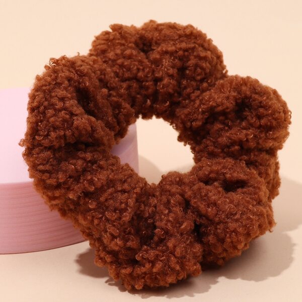 

Solid Fuzzy Scrunchie, Coffee brown