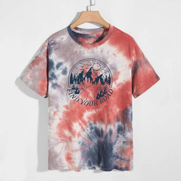 

Men Slogan Graphic Tie Dye Tee, Multicolor