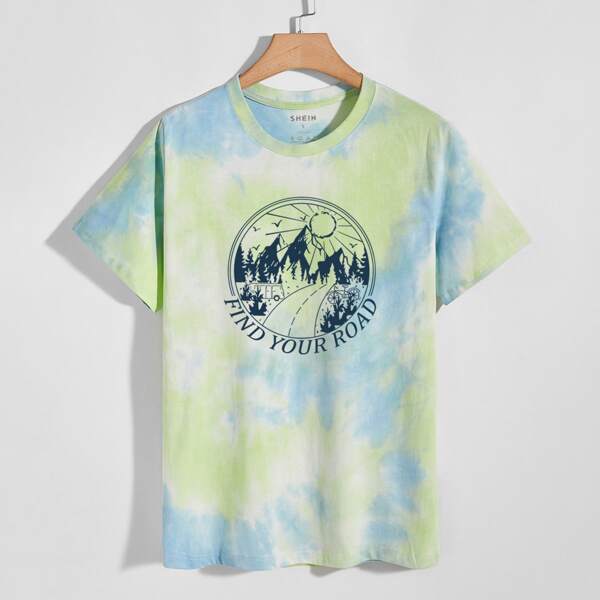 

Men Slogan Graphic Tie Dye Tee, Multicolor