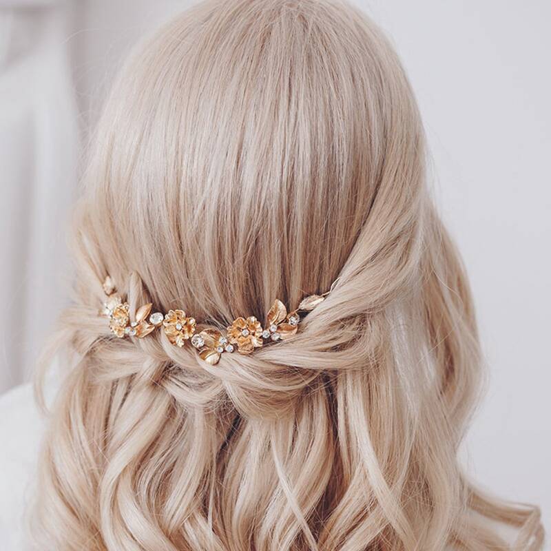 

Flower & Leaf Decor Hair Band, Gold