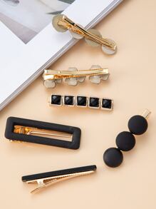 6 件仿珍珠花装饰发夹优雅、发饰、发夹发夹爪夹发夹、学校用品 - 黑與白 - 查看 2