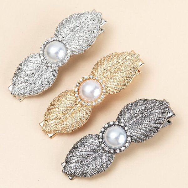 

3pcs Leaf Decor Hair Clip, Multicolor