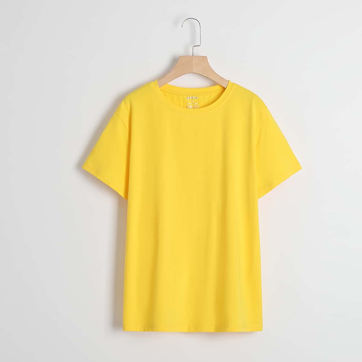 

Men Solid Short Sleeve Round Neck Tee, Yellow