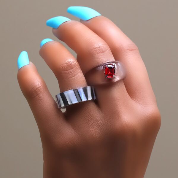 

2pcs Geometric Zircon Decor Ring, Multicolor