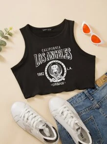 SHEIN Unity Áo hai dây Đồ họa Lá thư Giải trí - màu đen - Xem 1