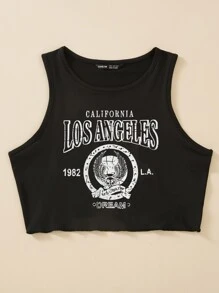 SHEIN Unity Áo hai dây Đồ họa Lá thư Giải trí - màu đen - Xem 3