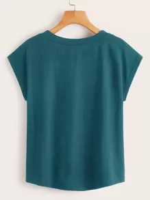 SHEIN Unity V領弧形下擺T恤 - 綠色 - 查看 2